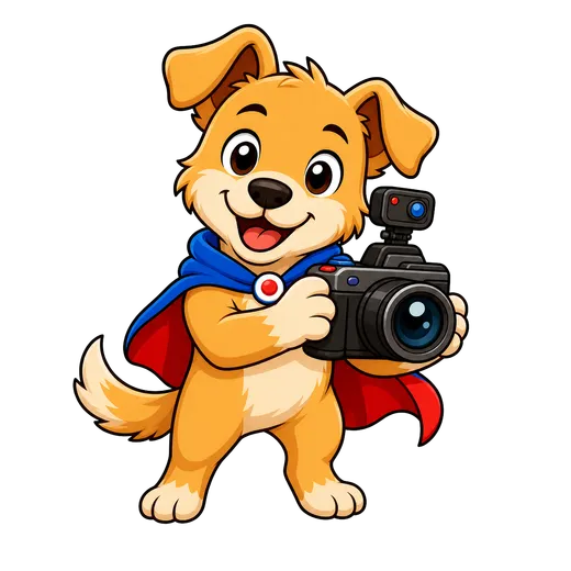 Askal the WebHero dog holding a camera, ready to learn about your business