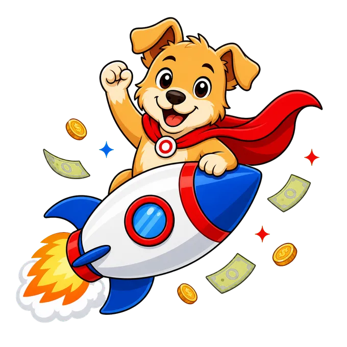 Askal the WebHero dog riding a rocket to celebrate a launch