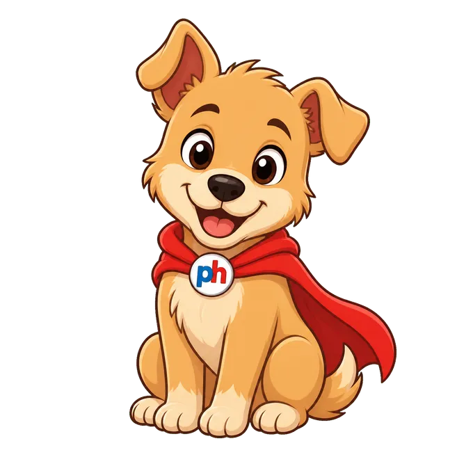 Askal the WebHero dog sitting and smiling