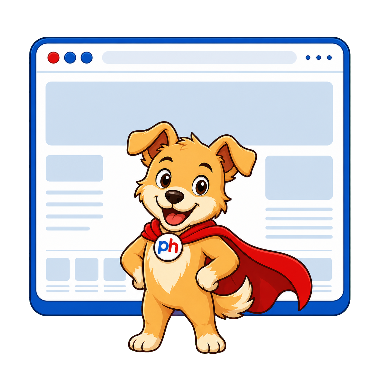 WebHero PH mascot with website preview
